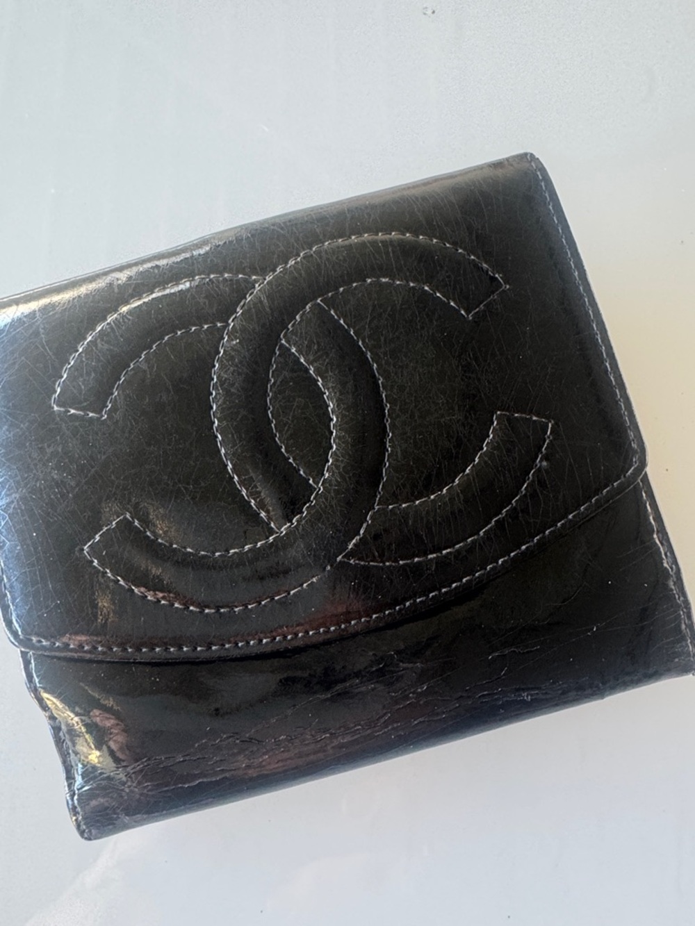 CHANEL Black Patent Leather Wallet with Stitched CC - Picture 10 of 13
